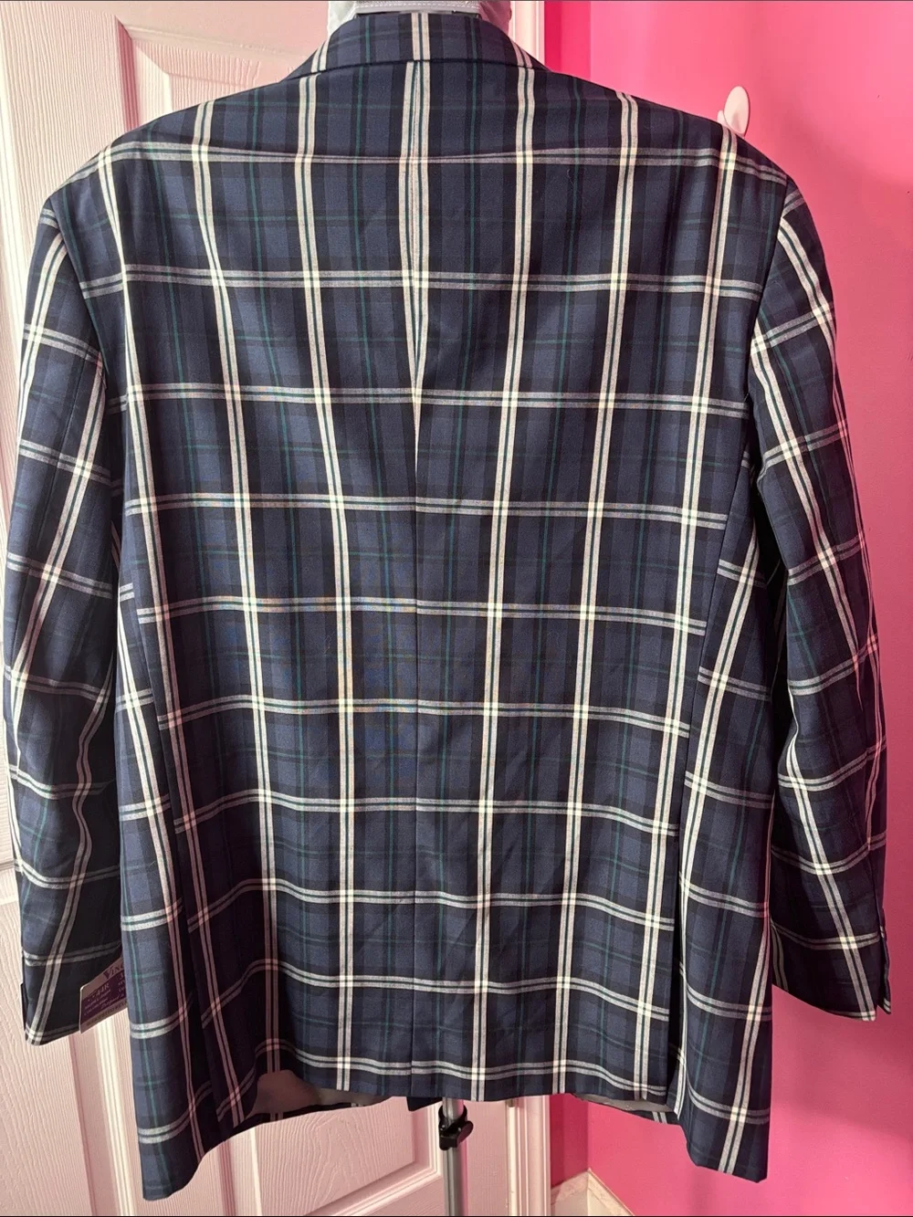 NWT Vinci Zegna Blue Plaid Double Breasted Blazer Sport Coat 44R